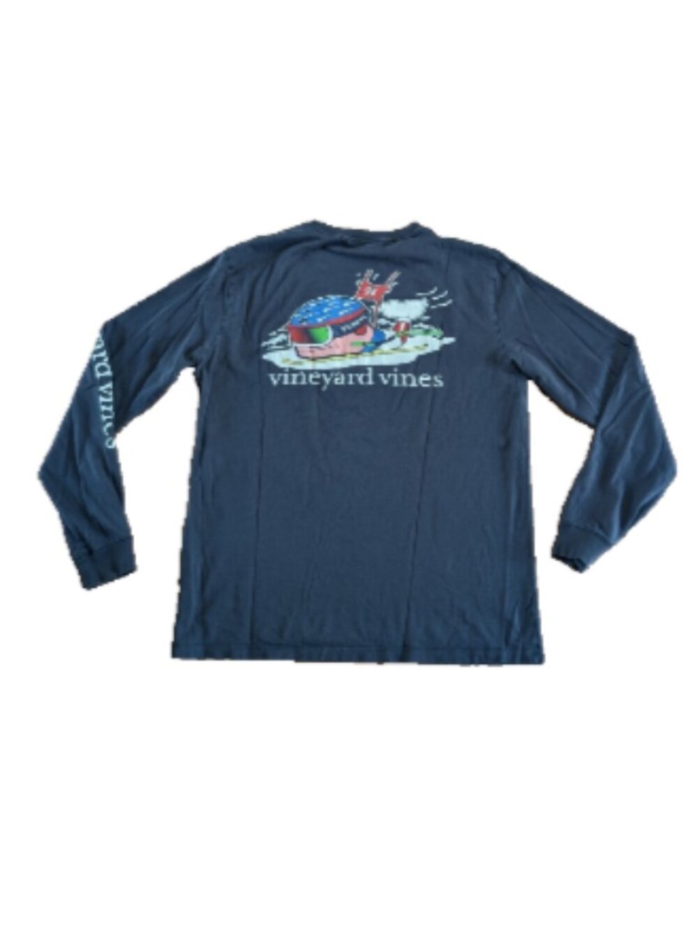 Vineyard Vines Blue Blazer Ski Race Whale Graphic Long Sleeve Pocket Shirt Sz S
